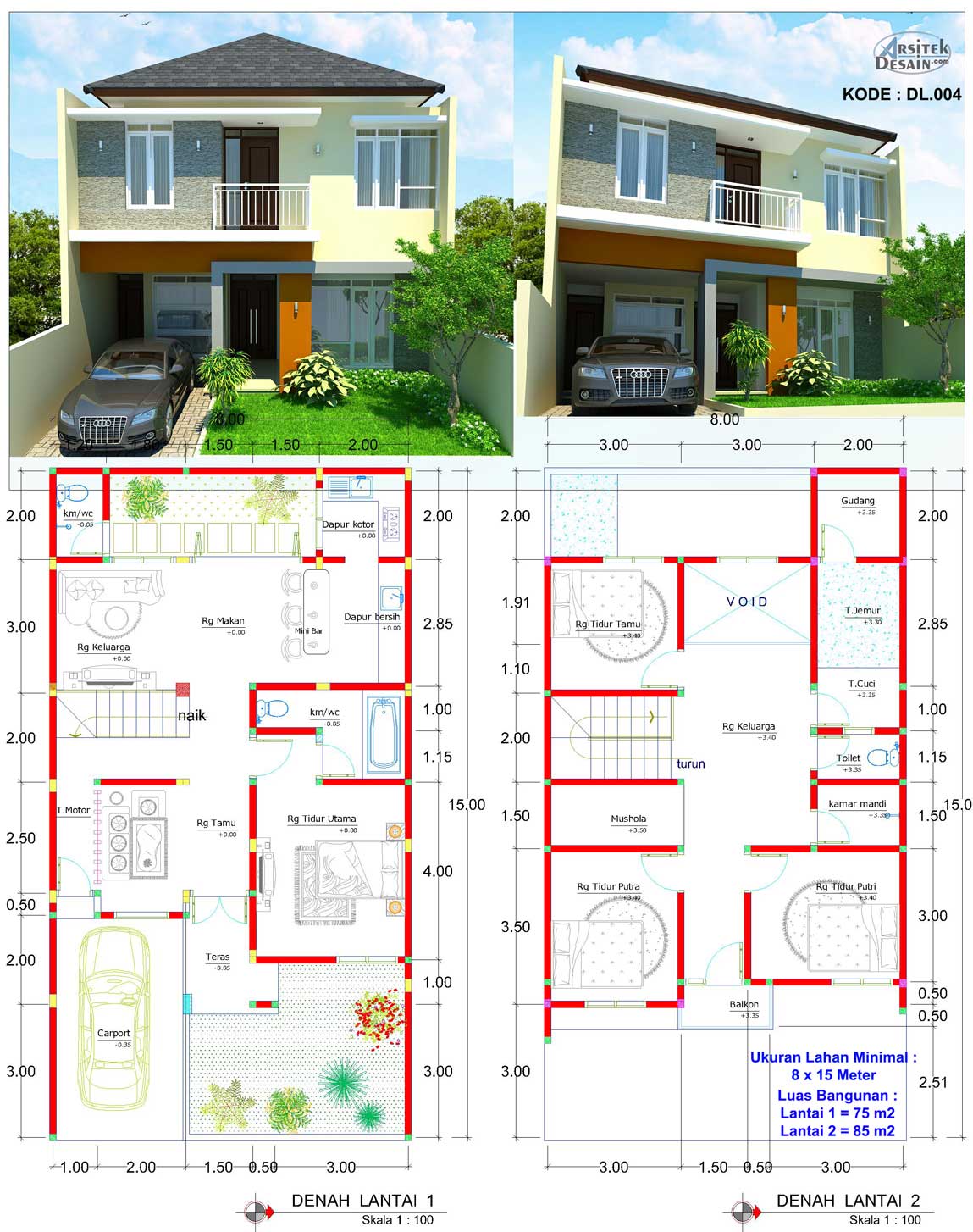 Desain Rumah Minimalis 2 Lantai Ukuran 8x15 Meter Jasa Arsitek Desain Rumah