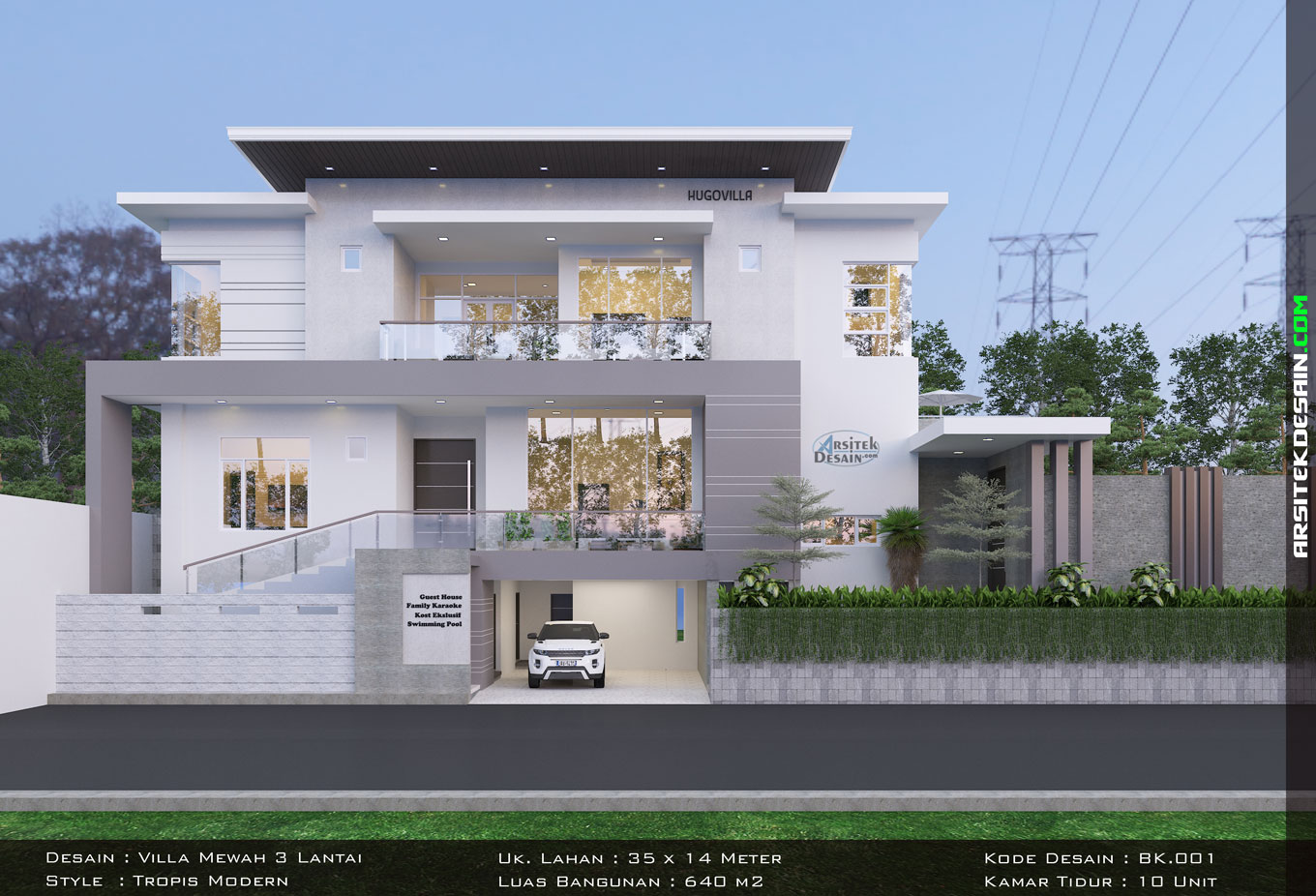 desain villa mewah tropis modern 3 lantai