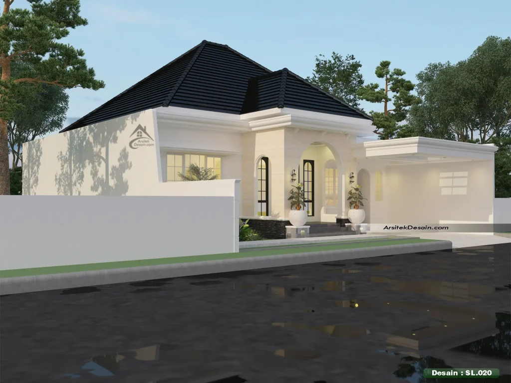 gambar fasad desain rumah klasik lebar 15 meter 1 lantai model terbaru kekinian