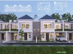 denah desain cluster type 76 perumahan 2 lantai minimalis lebar 9 meter