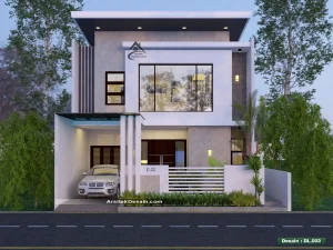 desain rumah 2 lantai type 210 lebar 9.5 meter kontemporer minimalis