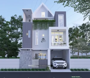 desain rumah industrialis modern 3 lantai minimalis lebar 7 meter cantik