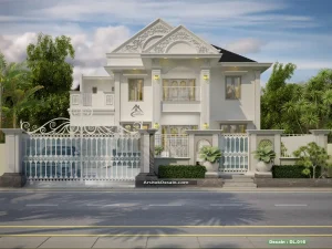 desain rumah klasik mediteran 2 lantai mewah lebar 15 meter fasad hunian idaman cantik