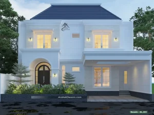 desain rumah klasik mewah modern 2 lantai ukuran lebar 14 x 18 meter