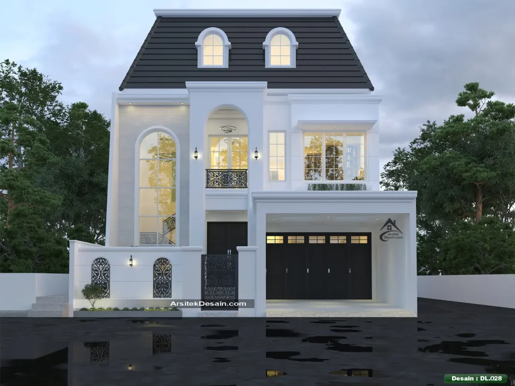 desain rumah mewah american klasik modern 2 lantai terbaru lebar 11 meter elegan dan kekinian