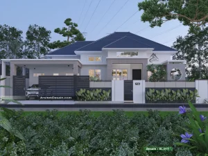 desain rumah mewah modern 1 lantai ukuran lahan lebar 22 x 18 meter hook fasad hunian terbaru cantik elegan