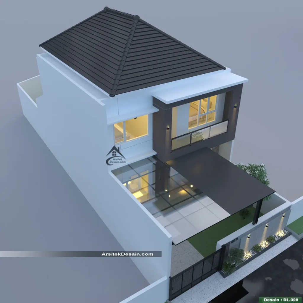 desain rumah minimalis 2 lantai terbaru lebar 8 meter ada balkon modern cantik