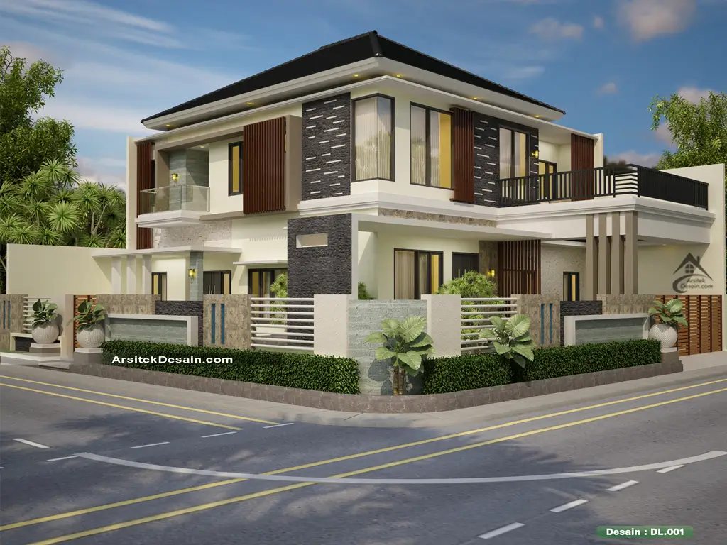 desain rumah minimalis mewah 2 lantai ukuran 16 x 17 meter hook elegan