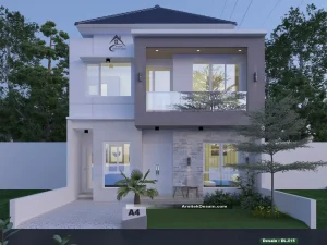desain rumah minimalis modern 2 lantai lahan lebar 8 x 15 meter type 140