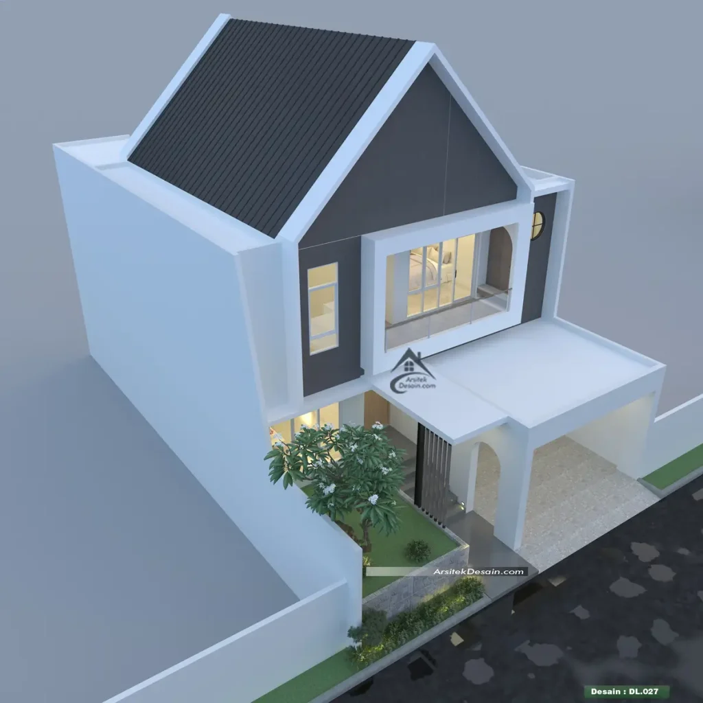 fasad rumah 2 lantai lebar 12 meter ada balkon keren 