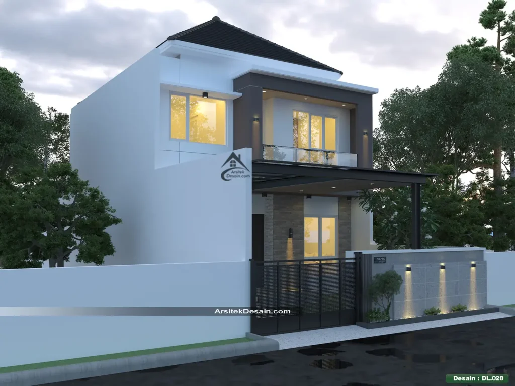 fasad desain rumah minimalis terbaru 2 lantai ukuran lebar 8 x 20 meter