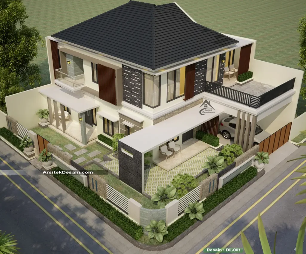 Gambar desain rumah minimalis mewah 2 lantai ukuran 16 x 17 meter hook